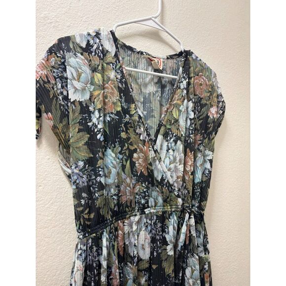 Vintage Phase II Dress Women's Size Small Gray Blue Floral Micro Pleat 70s Retro - Picture 3 of 5